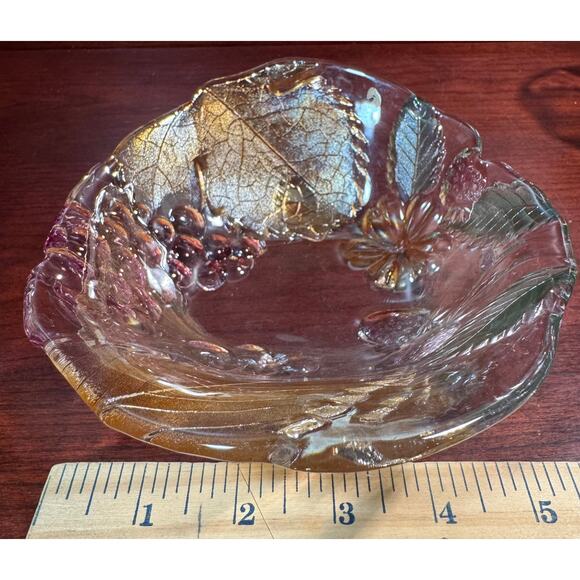 Set of 2 Mikasa Walther Crystal Oval Bowls Iridescent Grapes and Leaves Colorful - Picture 6 of 9